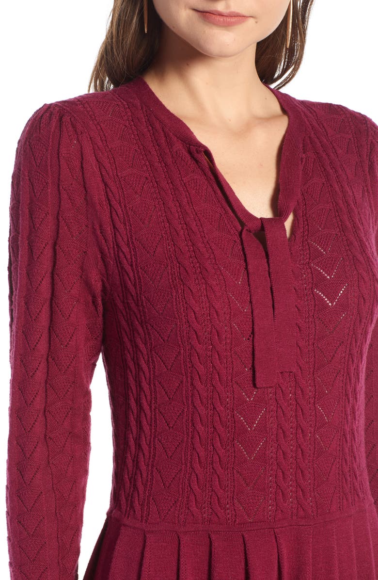 Treasure & Bond Tie Neck Cotton Blend Sweater Dress, Alternate, color, 