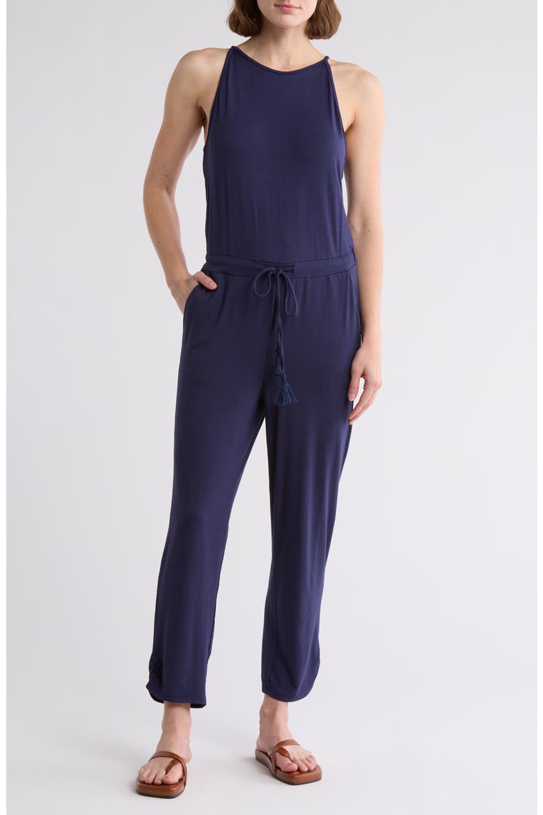 Linda Ruched Straight Leg Jumpsuit, Main, color, PEACOAT NAVY