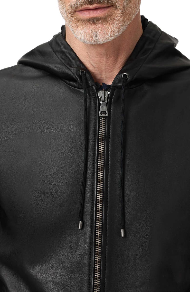 John Varvatos Niko Leather Hoodie, Alternate, color, Black