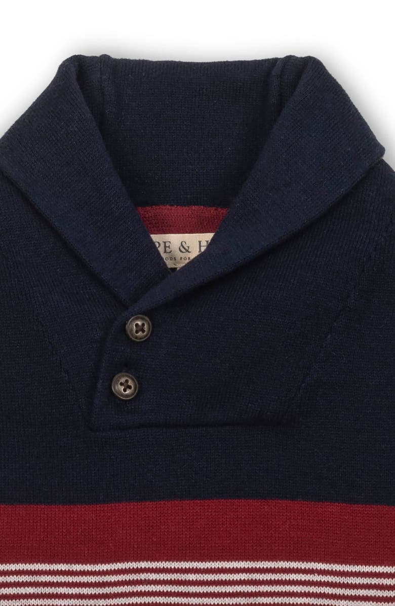 Hope & Henry Kids' Organic Long Sleeve Striped Shawl Collar Sweater, Alternate, color, Navy And Gray Chest Stripe