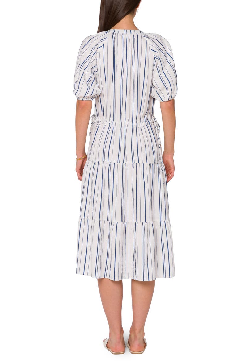 Side Tie Linen Blend Midi Dress, Alternate, color, NAVY OPTIC WHITE STRIPE