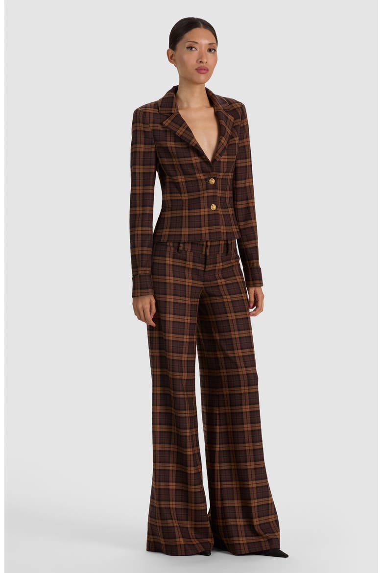 Macey Shrunken Plaid Blazer, Alternate, color, DARK CHOCOLATE/ CAMEL