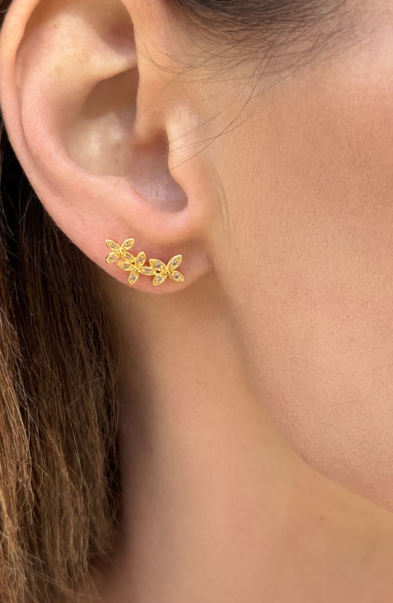 Adornia Curved Flower Stud Earrings, Alternate, color, Gold
