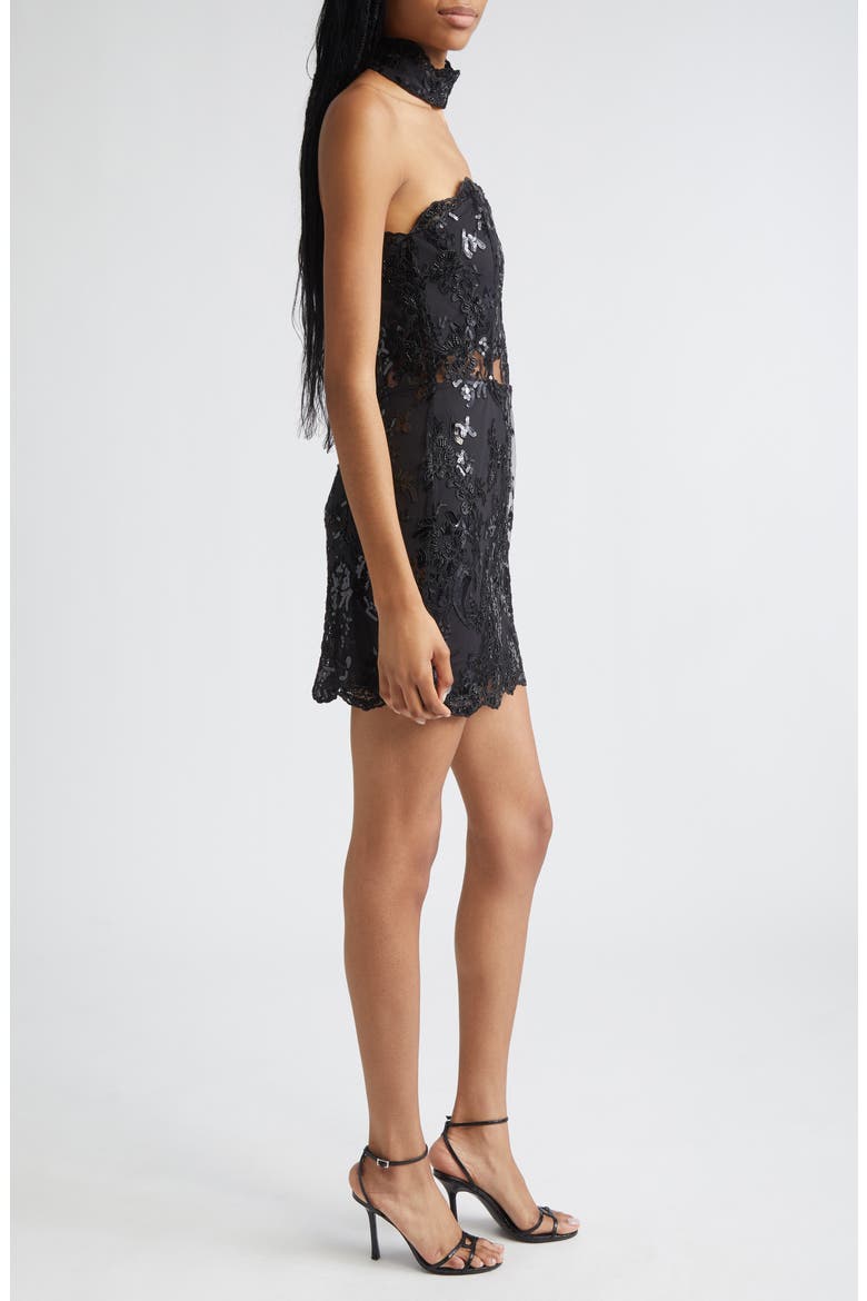 Georgie Sequin Lace Corset Strapless Minidress, Alternate, color, BLACK