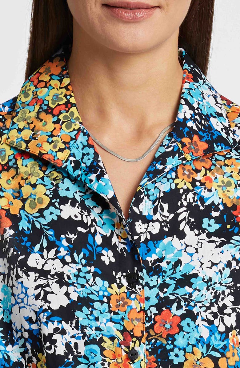 Foxcroft Katie Floral Print Cotton Button-Up Shirt, Alternate, color, Blue Multi