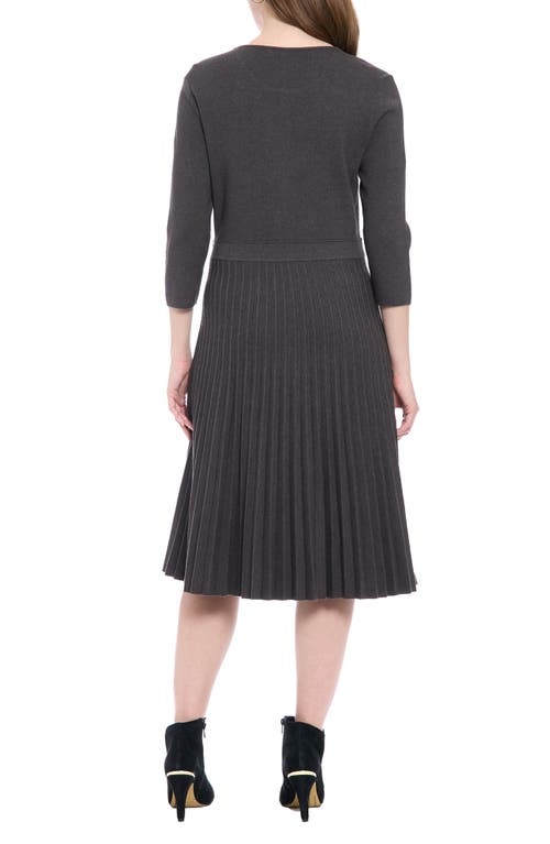 London Times Long Sleeve Pleated Flare Skirt Dress In Gray