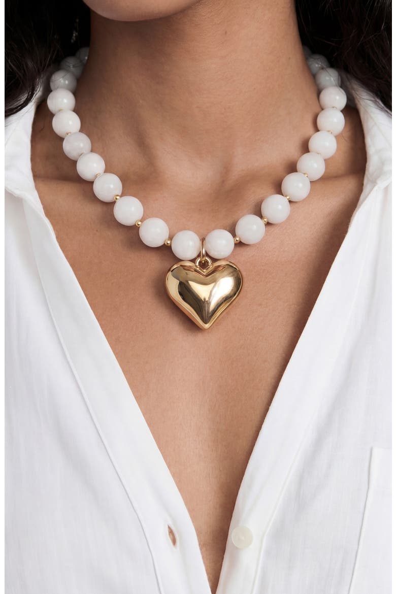 Luck & Love Stone Puffy Heart Pendant Necklace, Alternate, color, BONE