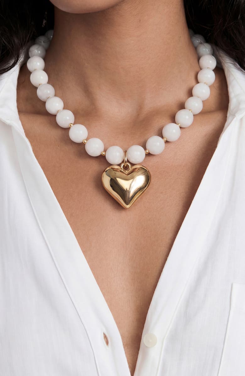 Ettika Luck & Love Stone Puffy Heart Pendant Necklace, Alternate, color, Bone
