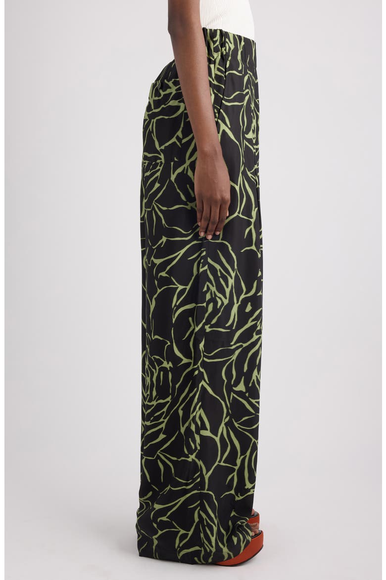 Pila Giant Couture Rose Print Pleated Wide Leg Twill Pants, Alternate, color, BLACK