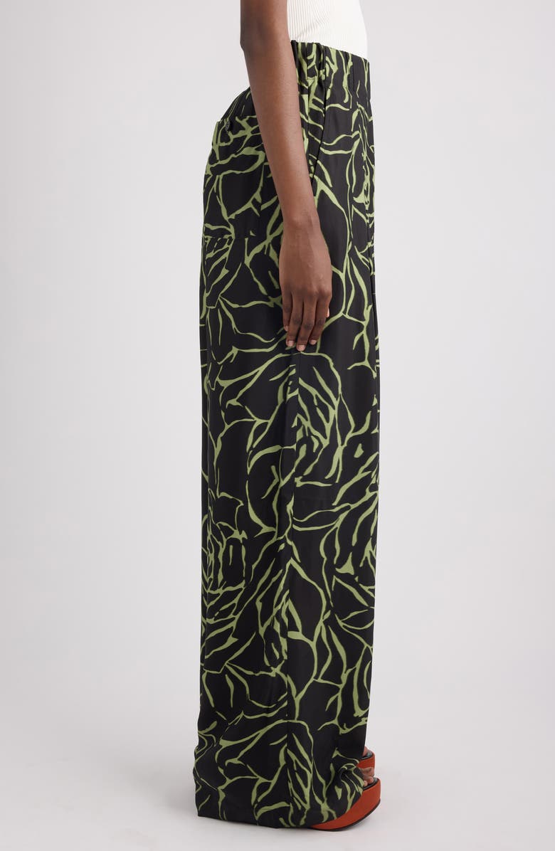 Dries Van Noten Pila Giant Couture Rose Print Pleated Wide Leg Twill Pants, Alternate, color, Black