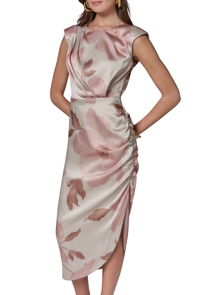 Floral Print Ruched Sheath Dress, Alternate, color, SNOW PETAL
