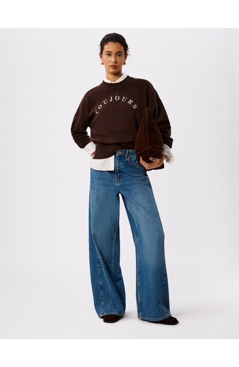 Whistles Relaxed Logo Crew Sweatshirt, Alternate, color, Chocolate