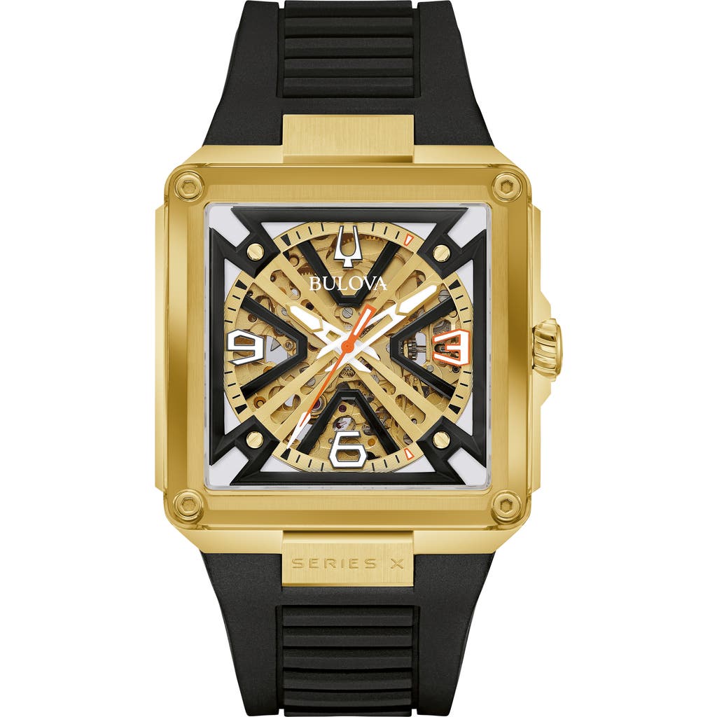 Bulova Marc Anthony Series X Skeleton Automatic Rubber Strap Watch, 39mm