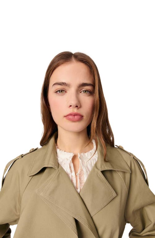 Maje Removable Collar Stud Trench Coat In Khaki