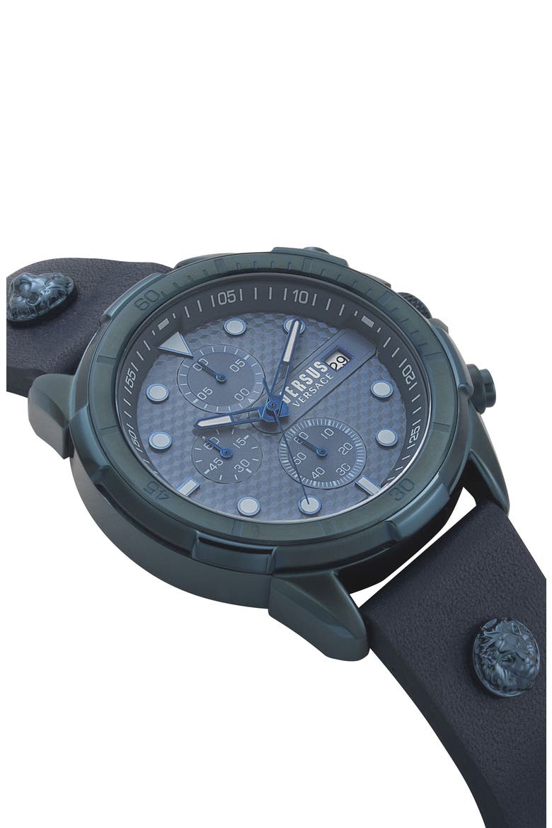 Arrondissement Chronograph Leather Strap Watch, 46mm, Alternate, color, BLUE