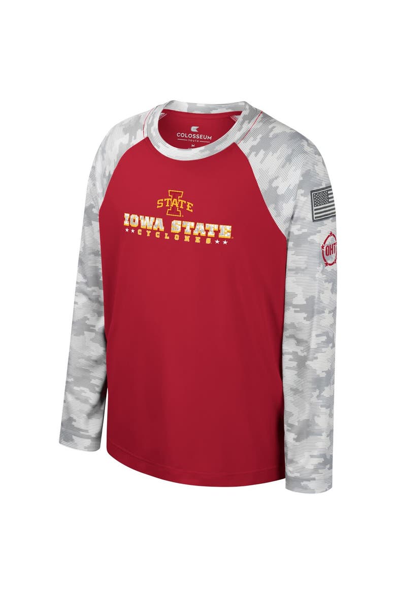Youth Colosseum Cardinal/Camo Iowa State Cyclones OHT Military Appreciation Dark Star Raglan Long Sleeve T-Shirt, Alternate, color, Cardinal