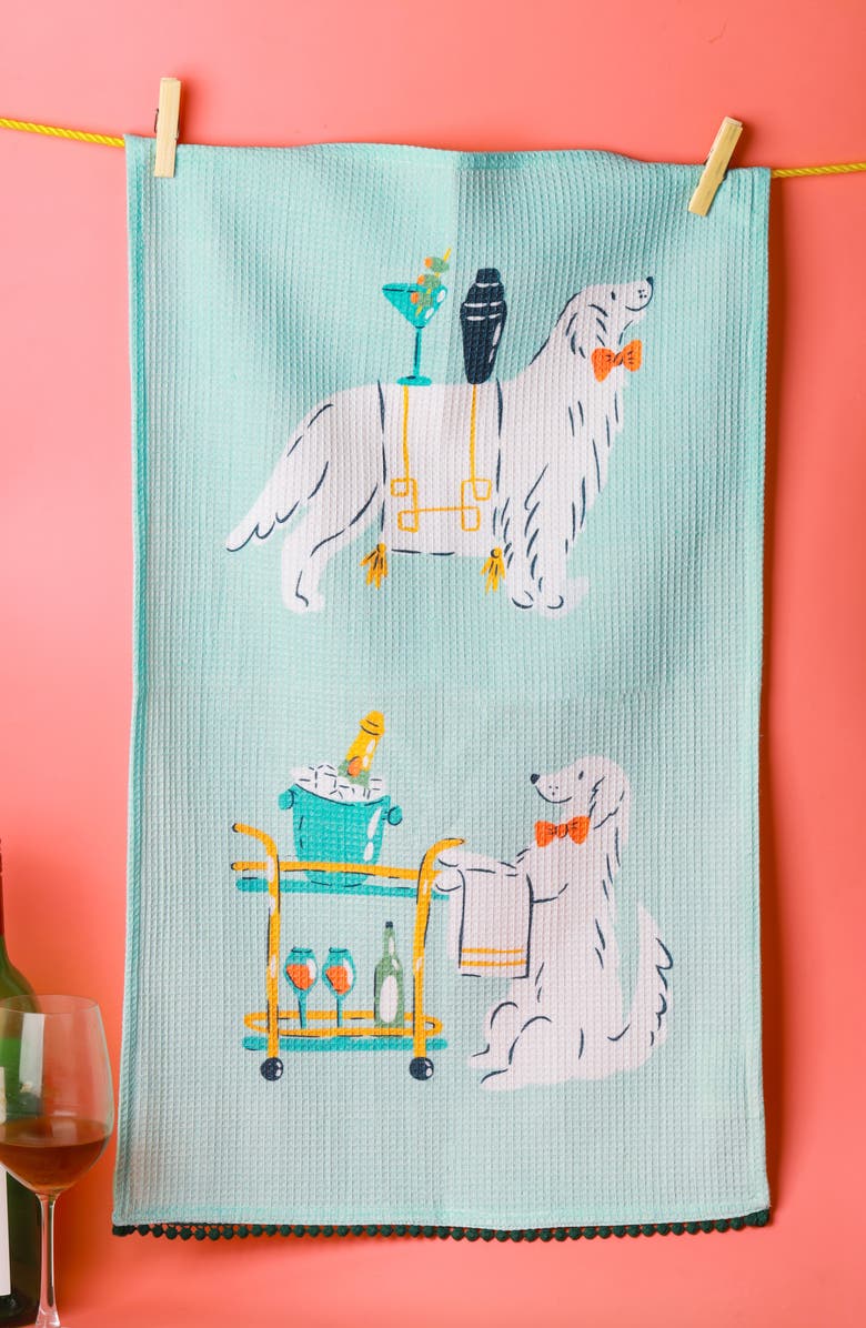 Tiramisu Cocktail Hour Set of 3 Kitchen Towels, Alternate, color, Hunter Green/ Aqua/