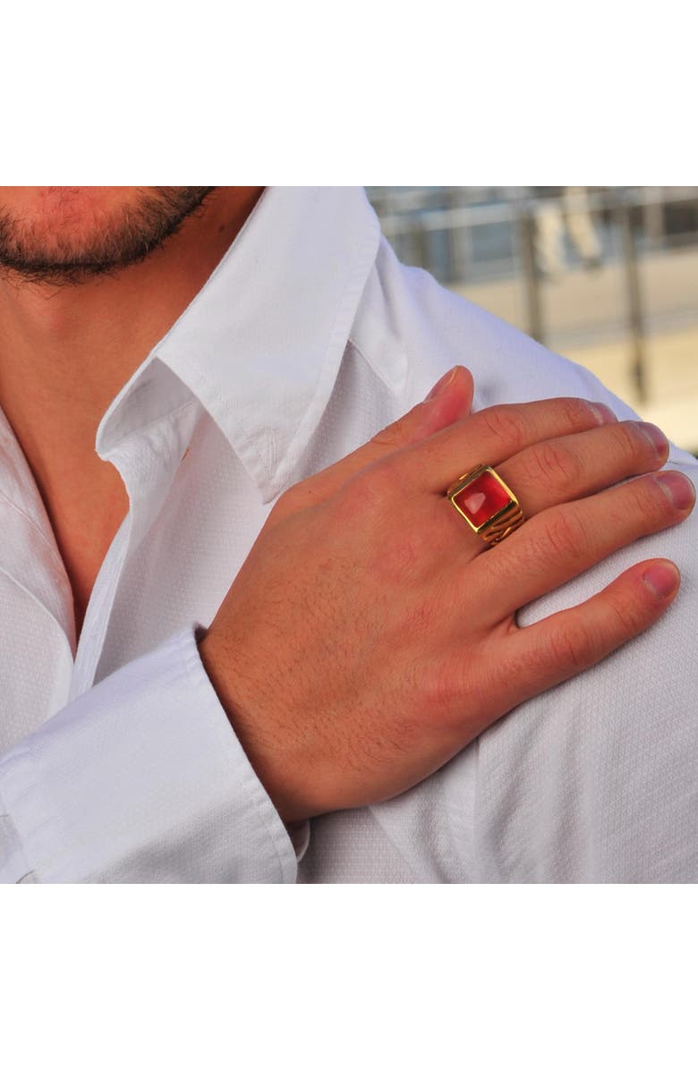 LuvMyJewelry Cracked Agate Sterling Silver Men Signet Ring, Alternate, color, 14Kt Gold Vermeil On Sterling