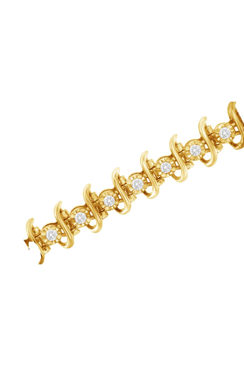 10KT Yellow Gold Plated Silver 1 cttw Prong-Set Diamond Link Bracelet, Alternate, color, Yellow Gold over Silver