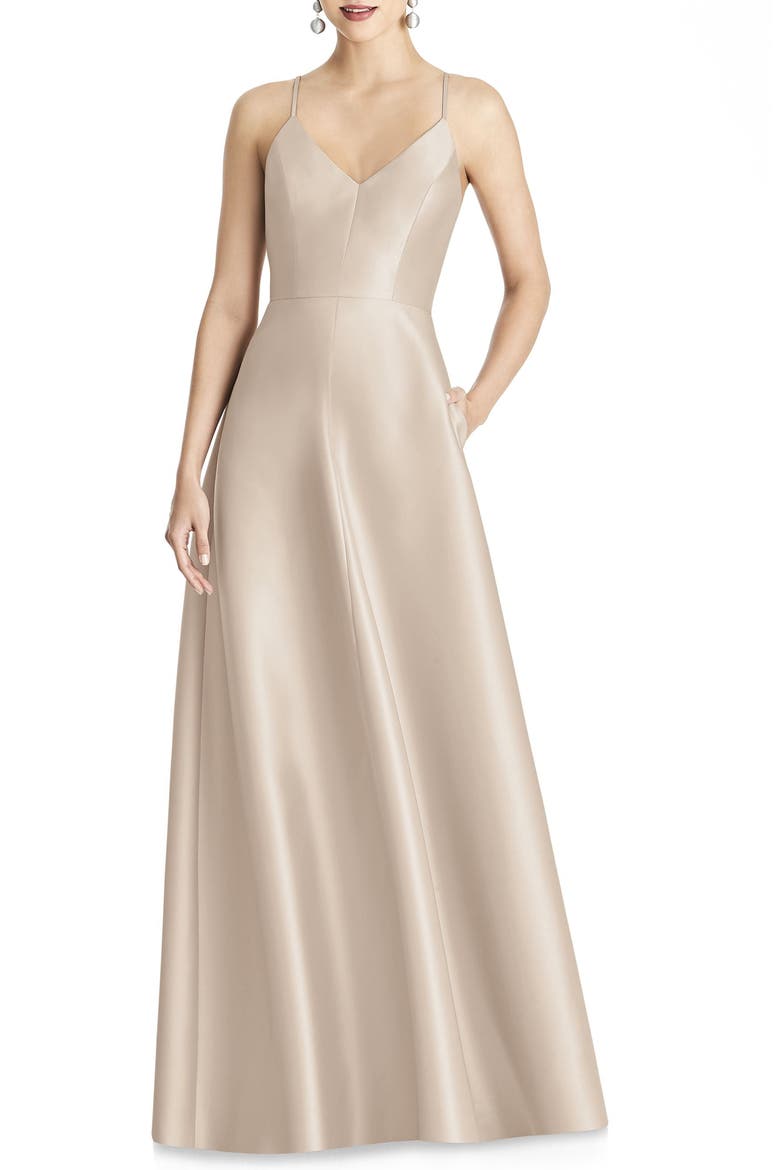 Crossback Satin Twill A-Line Gown, Alternate, color, CAMEO