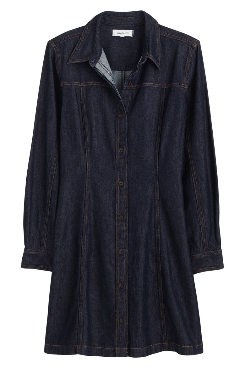 Seamed Long Sleeve Airy Denim Shirtdress, Alternate, color, RINSE WASH