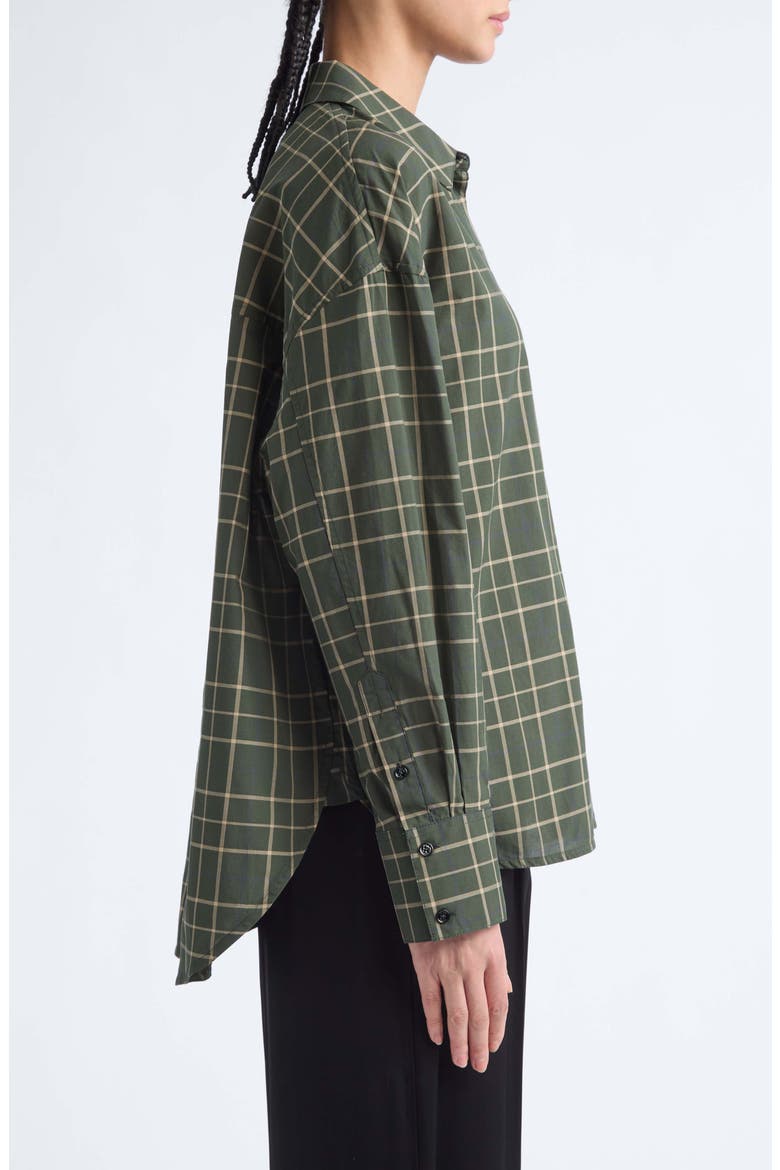 Boxy Long Sleeve Button Down Shirt, Alternate, color, PINE/ POPCORN