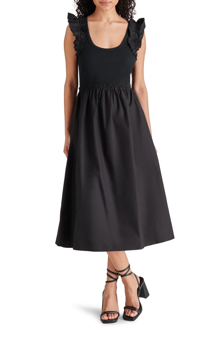 Steve Madden Adela Mixed Media Cap Sleeve Fit & Flare Dress, Main, color,