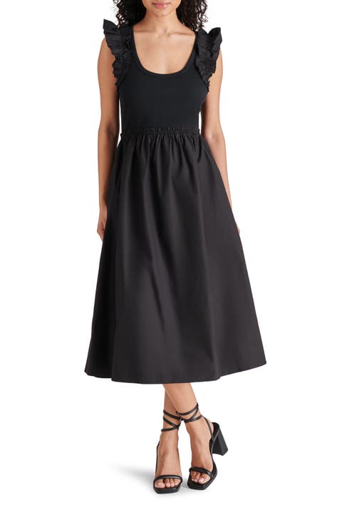 Adela Mixed Media Cap Sleeve Fit & Flare Dress