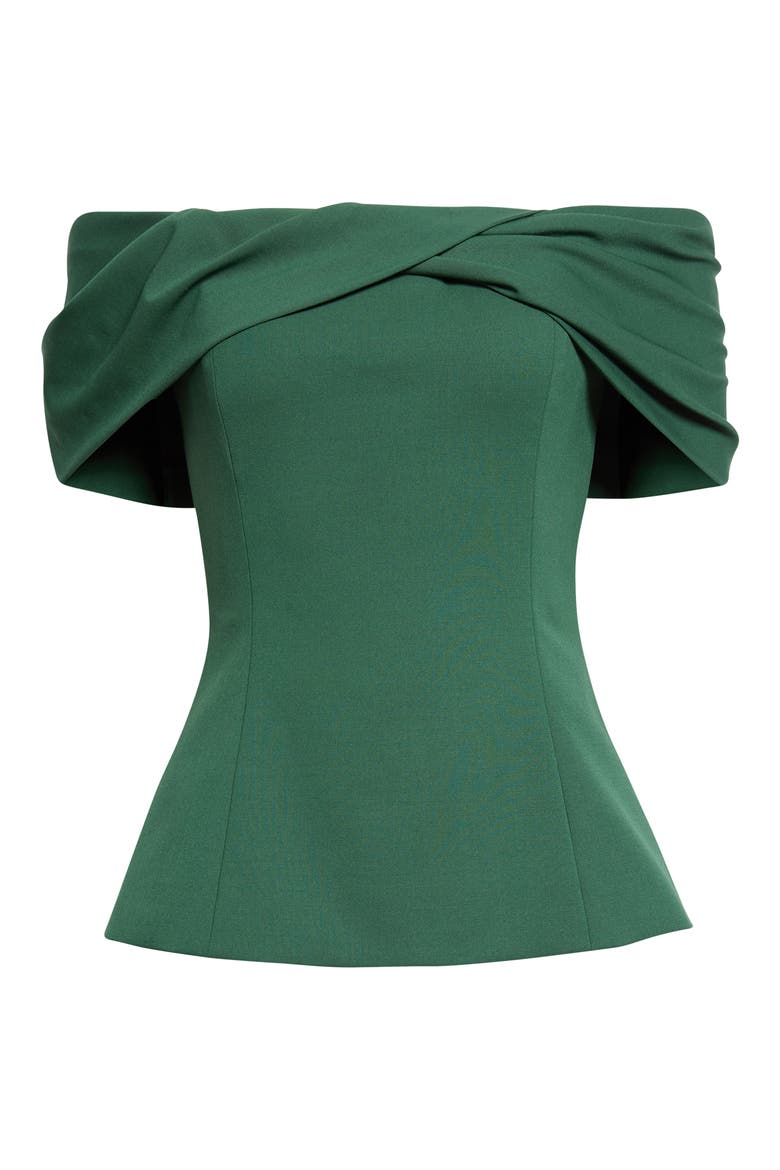Draped Off the Shoulder Stretch Virgin Wool Top, Alternate, color, RACING GREEN