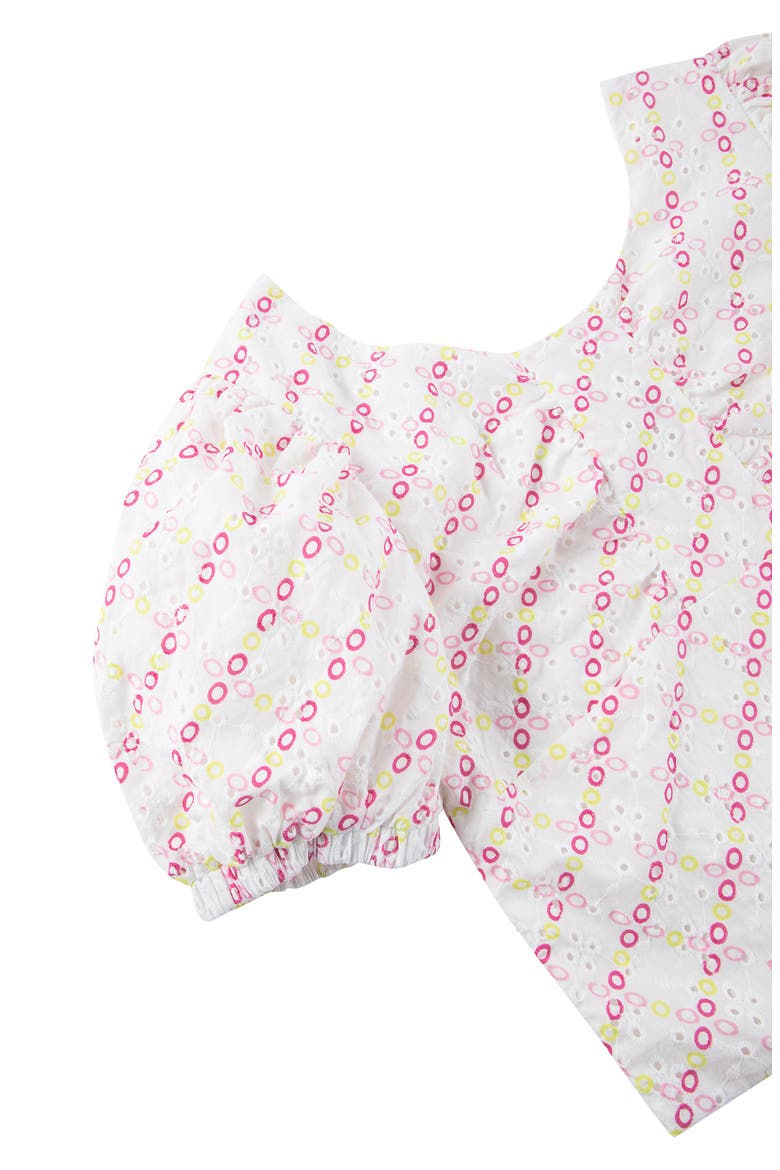 Kids' Puff Sleeve Broderie Anglaise Cotton Top, Alternate, color, WHITE MULTI