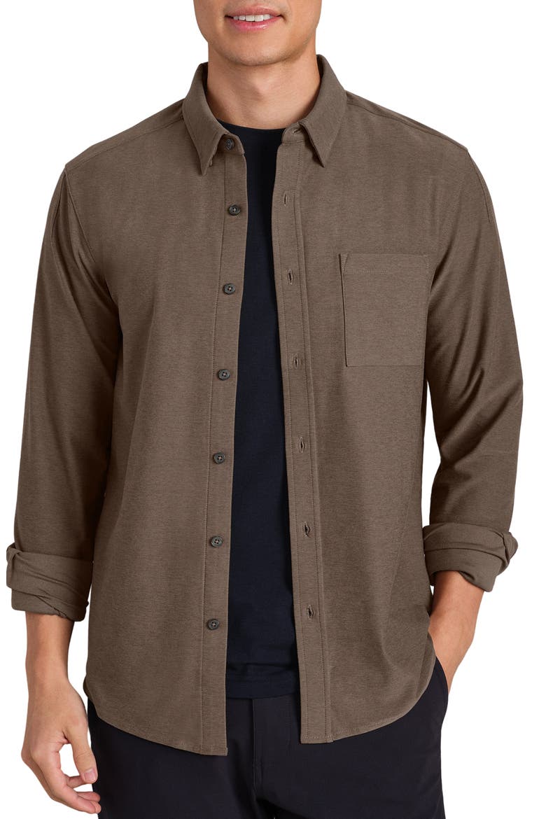 WFH Knit Button-Up Shirt, Main, color, MUSHROOM BROWN