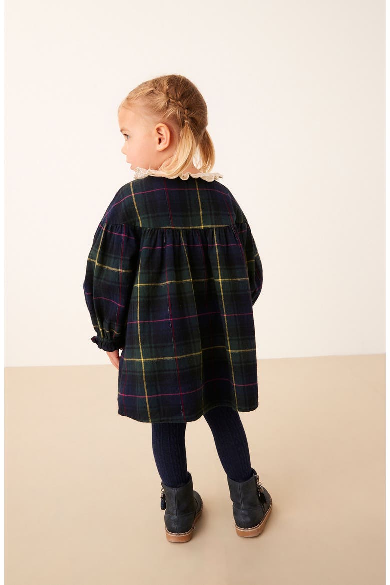 Kids' Plaid Lace Collar Cotton Blend Dress, Alternate, color, GREEN