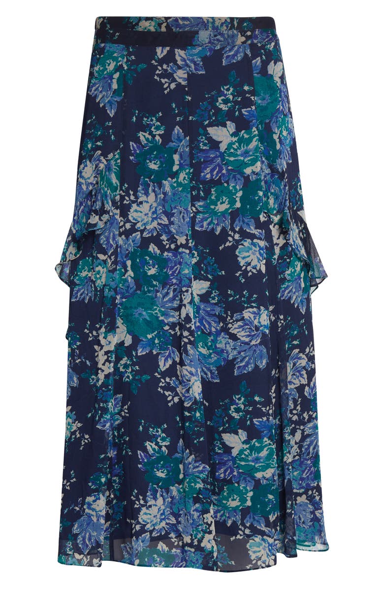 Derek Lam 10 Crosby Orla Floral Print Chiffon Maxi Skirt, Alternate, color, Navy/ Jade/ Ecru