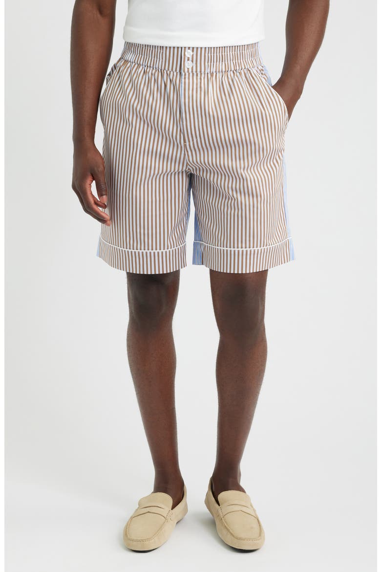 Stripe Stretch Cotton Blend Elastic Waist Shorts, Main, color, RUBBER