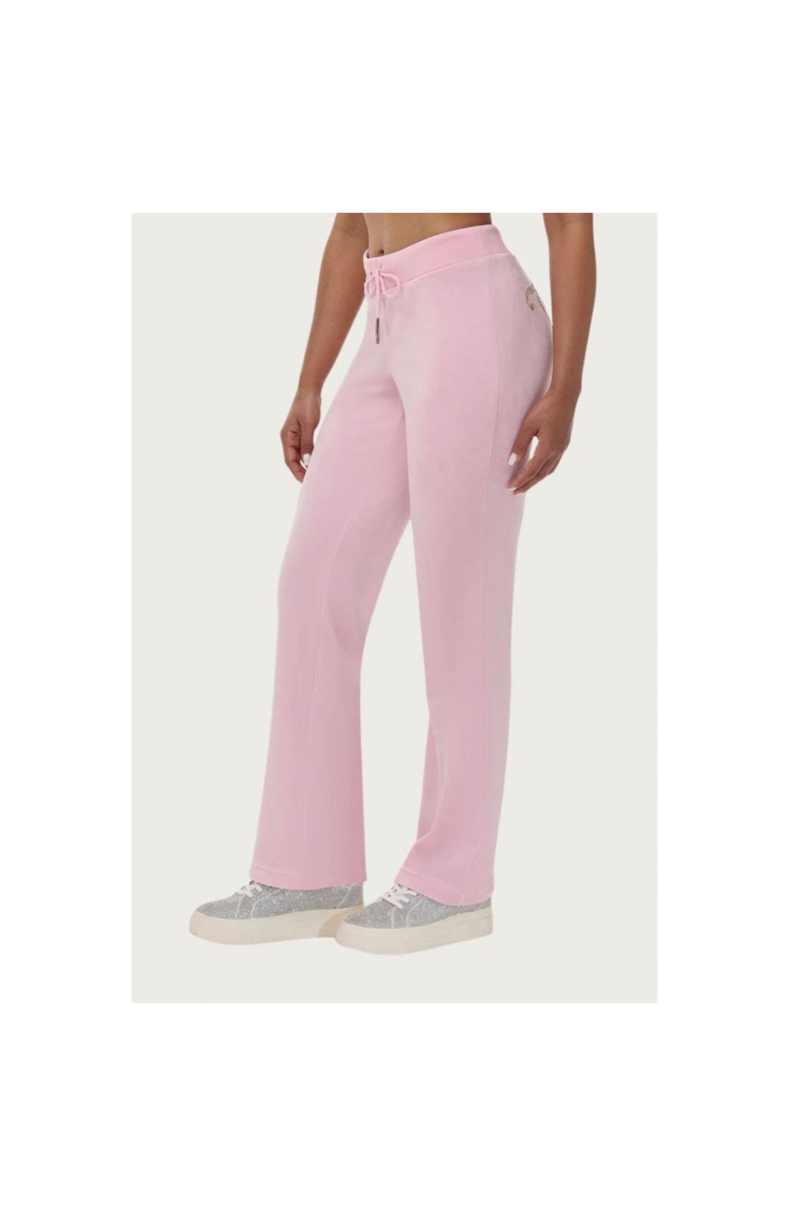 Juicy Couture Rib Waist Long Velour Pant With Back Bling, Whisper Pink ...