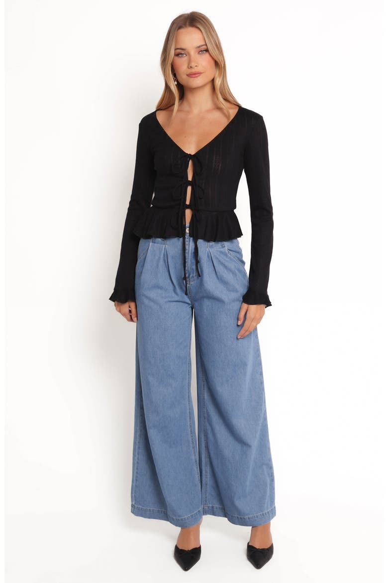 Islah Pointelle Tie Front Cardigan, Alternate, color, BLACK