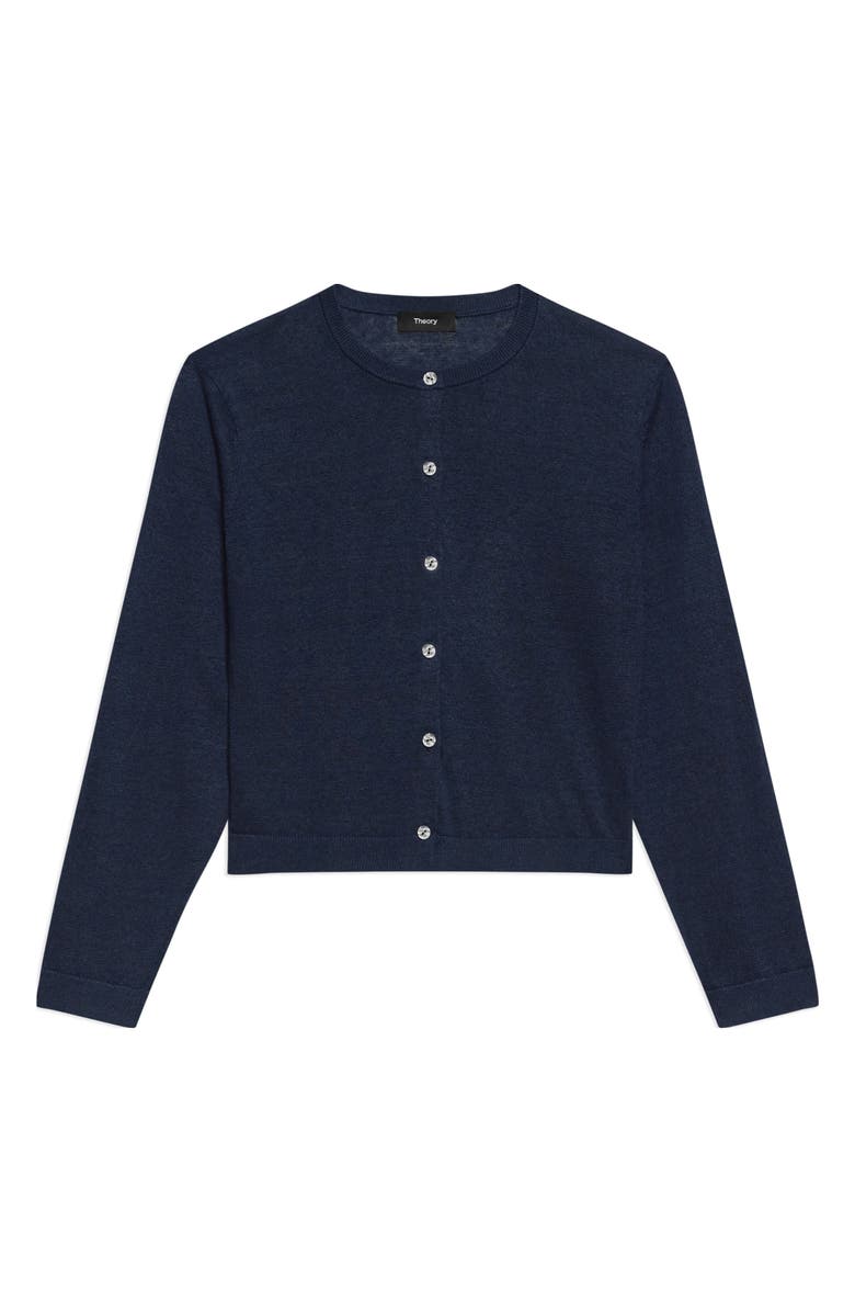 Theory Linen Blend Crop Cardigan, Alternate, color, Nocturne Navy