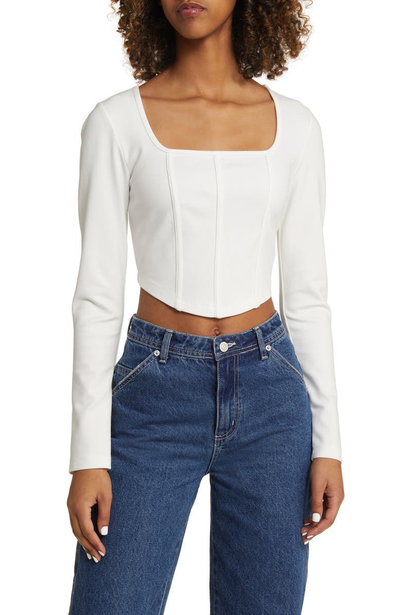 BP. Ponte Corset Top, Main, color, Ivory Dove