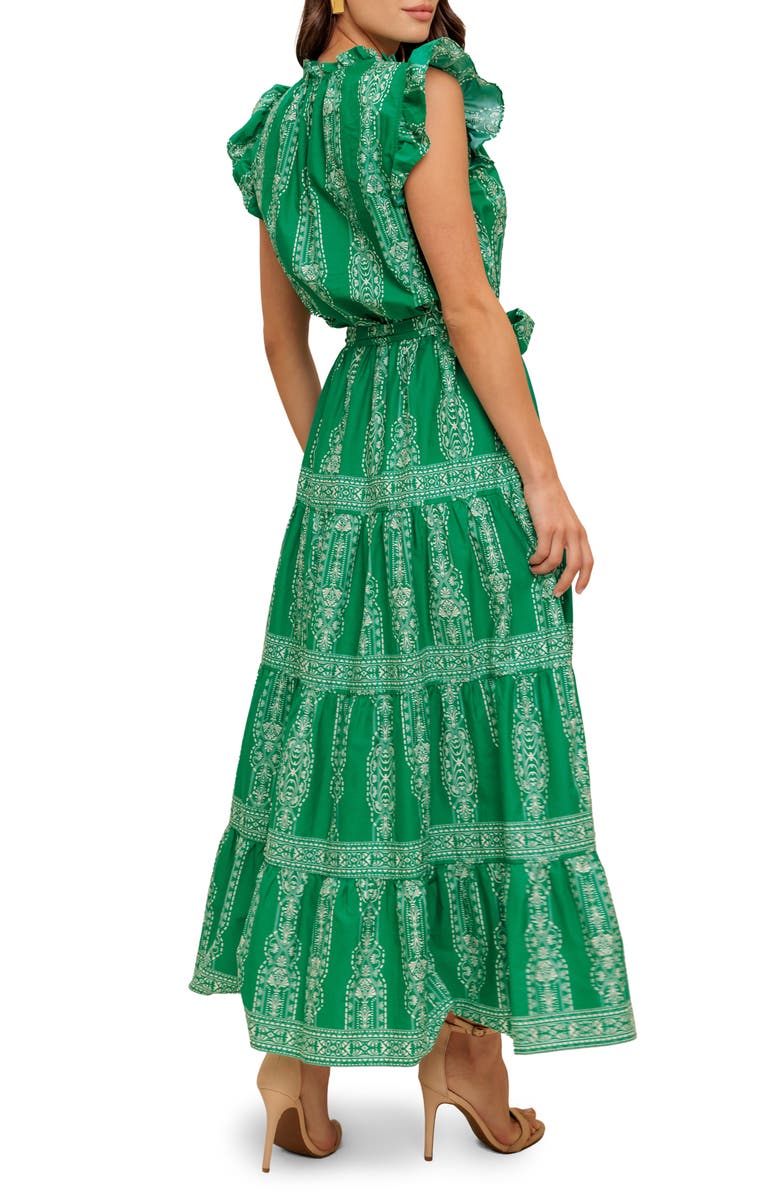 FLYING TOMATO Cap Sleeve Tiered Cotton Maxi Dress, Alternate, color, Green
