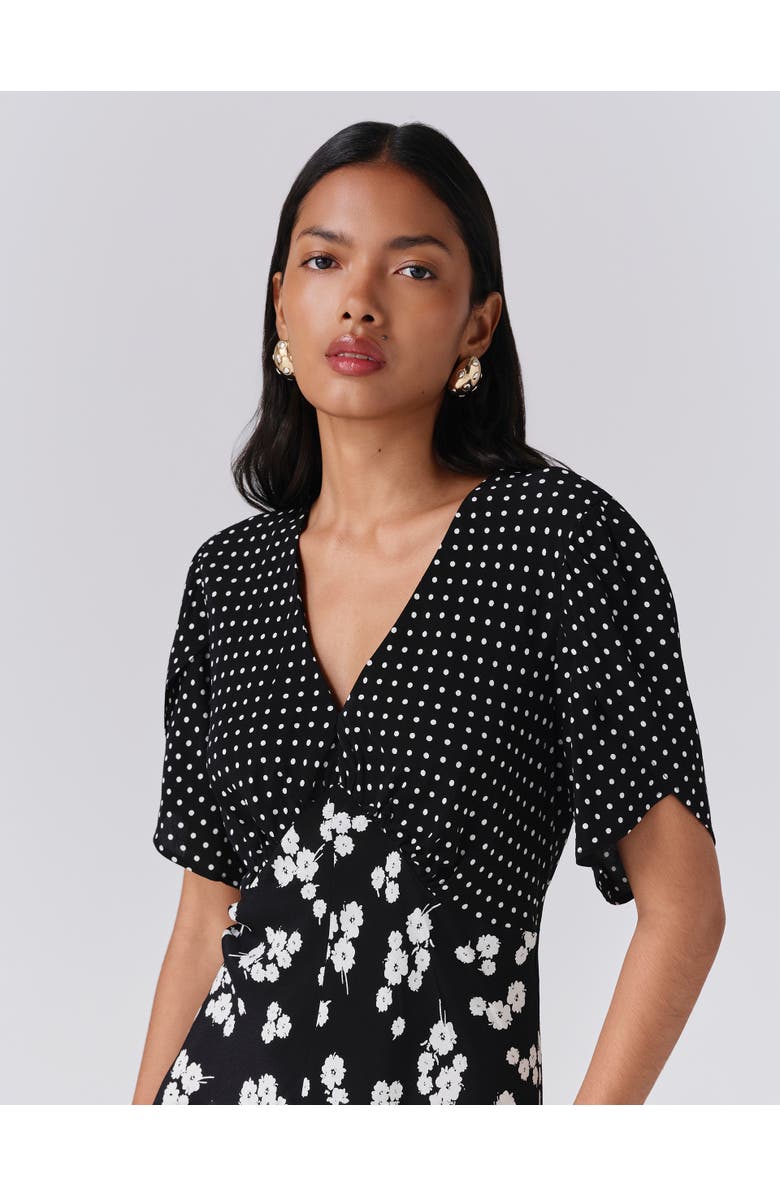 Ghost London Lulu V-Neck Midi Dress, Alternate, color, Black Spot Floral