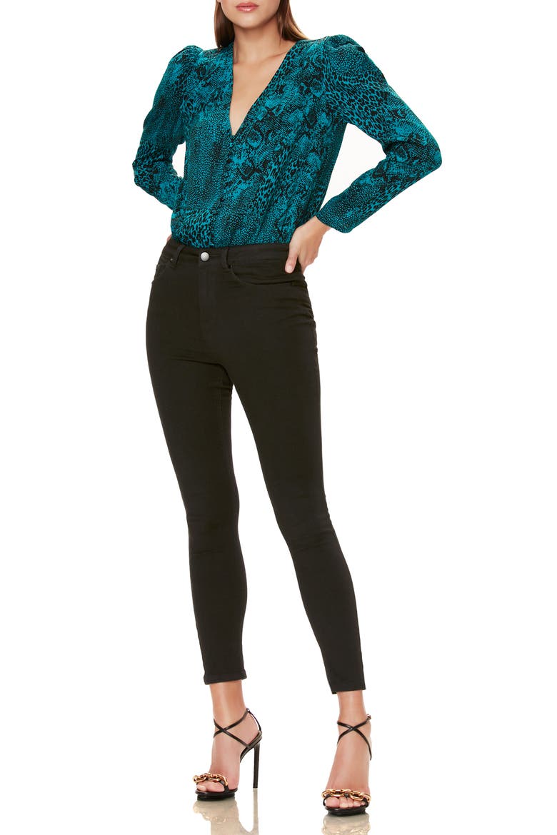 Rexy Button Front Bodysuit, Alternate, color, TEAL ANIMAL