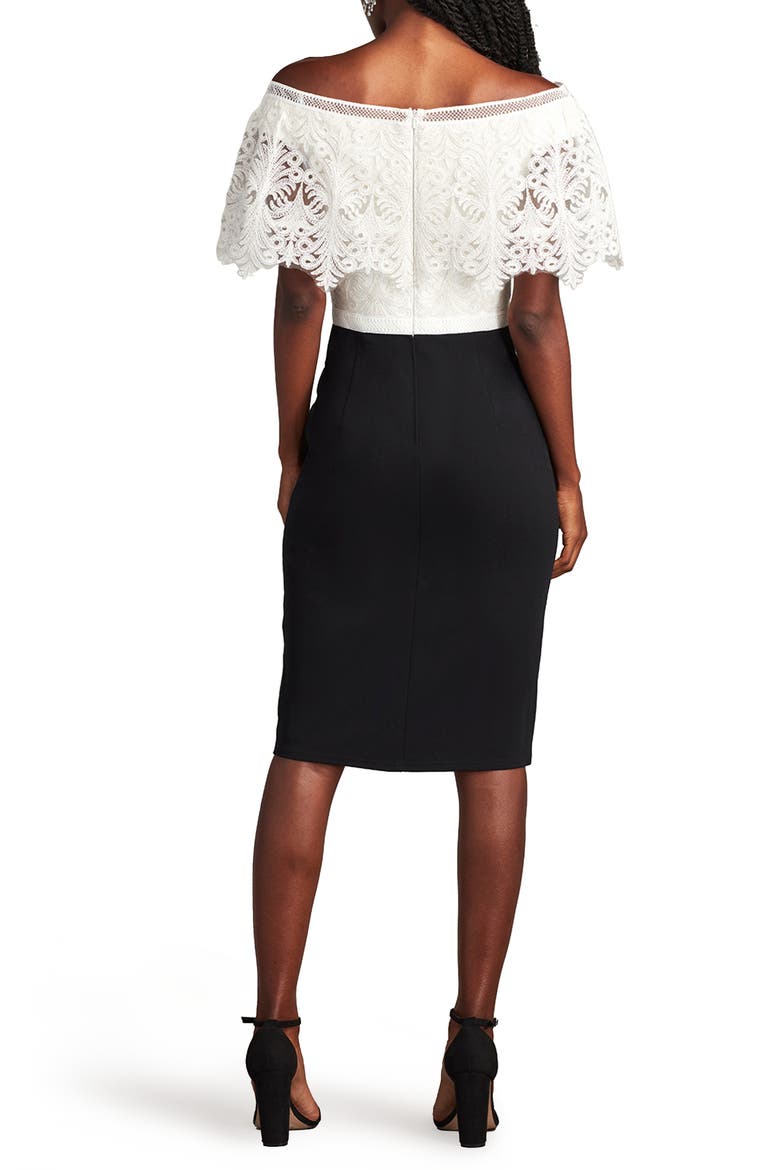 Lace Bodice Mixed Media Cocktail Dress, Alternate, color, IVORY/ BLACK