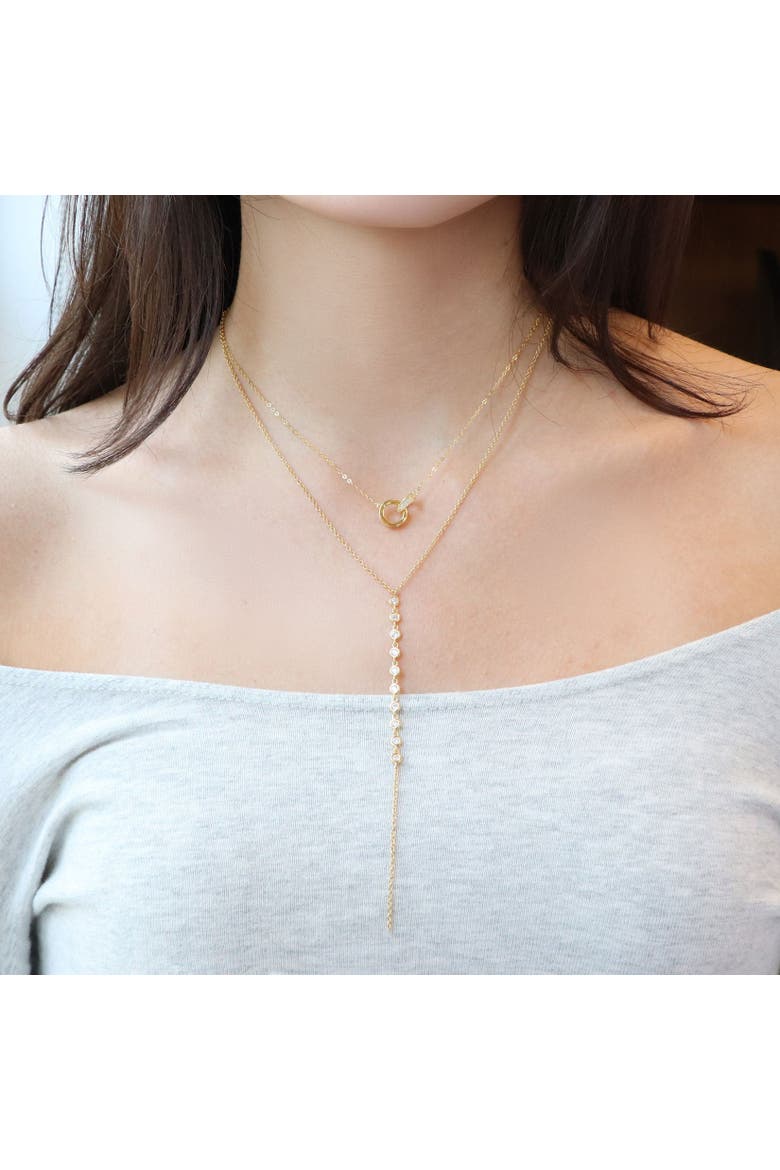 Lariat Bezel CZ Necklace, Alternate, color, Gold