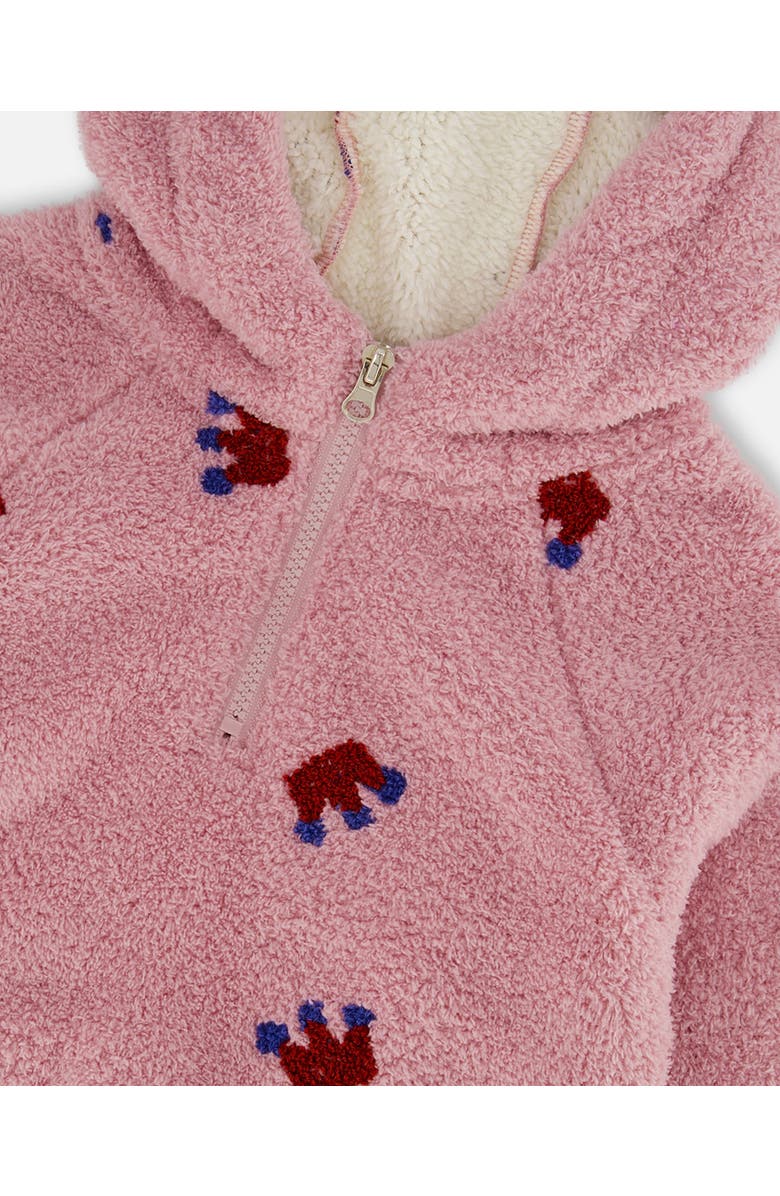 Deux par Deux Girl's Plush Hoodie Mauve With Crown Pattern, Alternate, color, 