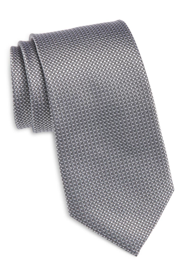 Geometric Silk Tie, Main, color, SILVER