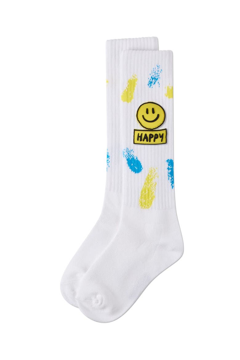 Happy Face High Sock with Splatter Graphics, Alternate, color, Neon Yellow