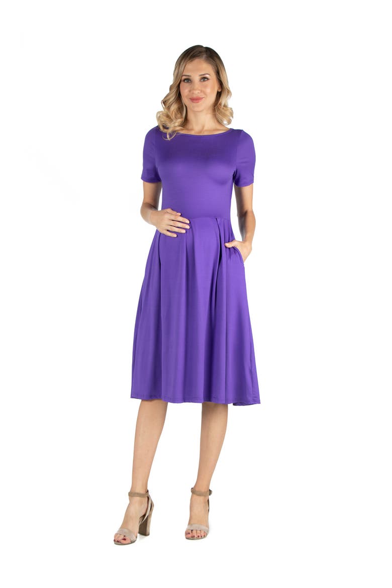 Maternity Midi Dress with Short Sleeve and Pocket Detail, Main, color, Lilac