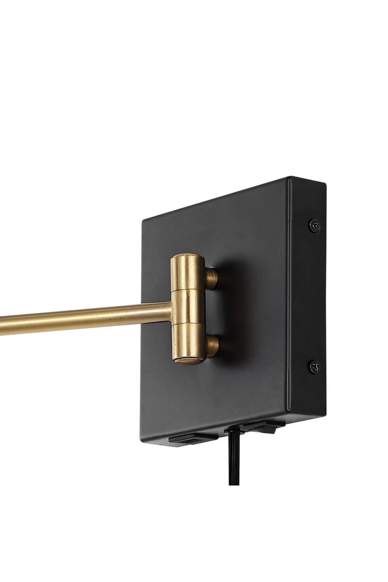 Hygge Swing Arm 1-Light Modern Midcentury Iron USB Charging Port LED Sconce, Alternate, color, Black