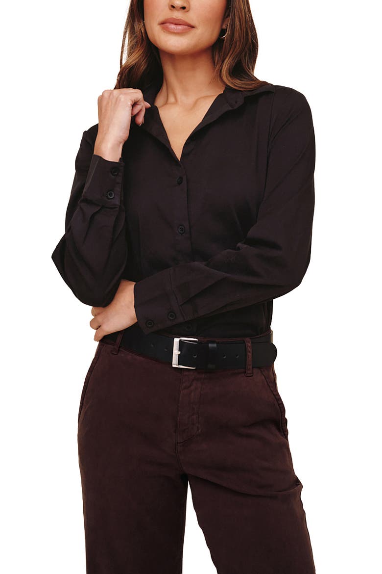 Clean Button Front Shirt, Alternate, color, BLACK