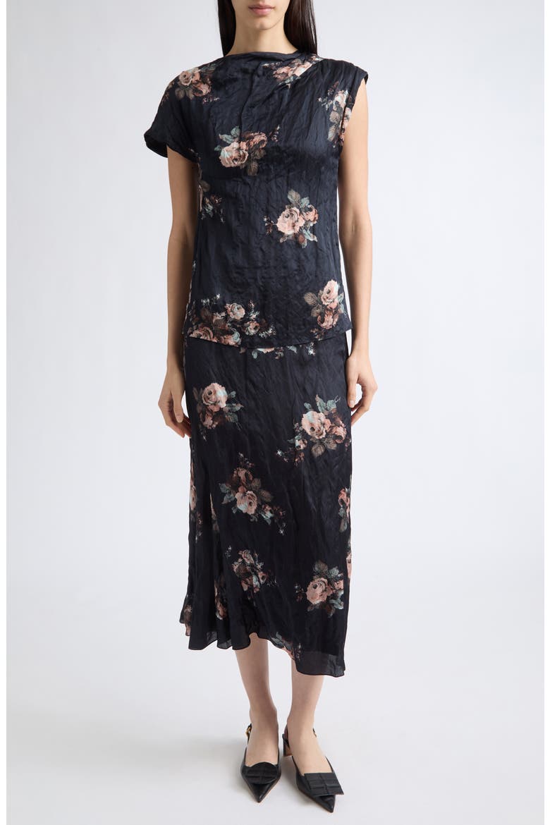Floral Crushed Satin Midi Skirt, Alternate, color, MARGOT BOUQUET BLACK